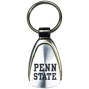 silver teardrop keychain with laser engraved Penn State on brushed metal insert